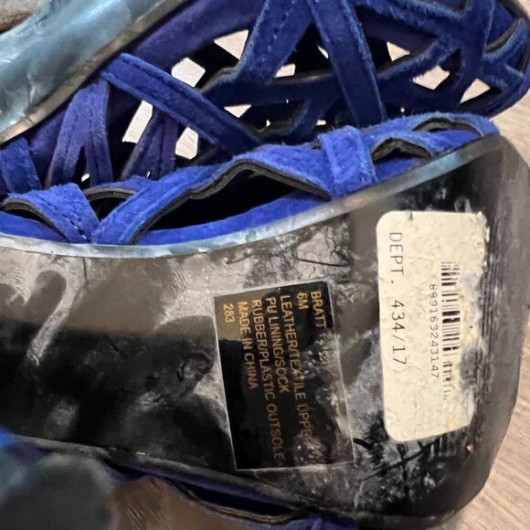 STEVE MADDEN Bratt Cut Out Suede Stilettos 6 Cobalt Blue 5.5" Heel Slingback - Picture 3 of 8